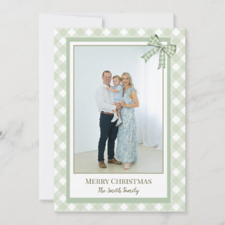 Grandmillennial Green Gingham Photo Holiday Card