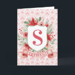 Grandmillennial Holiday Crest | Christmas Monogram Card<br><div class="desc">This blank Christmas card has a preppy grandmillennial design featuring a floral crest surrounded with berries with a monogram letter in the center.</div>