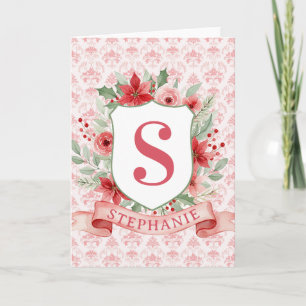 Grandmillennial Holiday Crest   Christmas Monogram Card