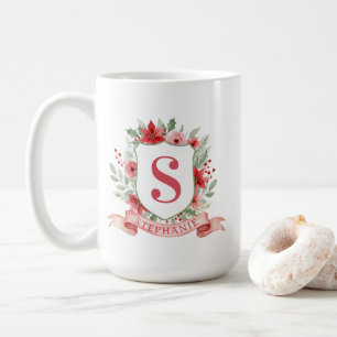 Grandmillennial Holiday Crest Christmas Monogram Coffee Mug