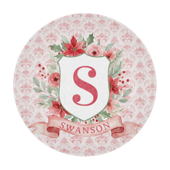 Grandmillennial Holiday Crest | Christmas Monogram Cutting Board (Front)