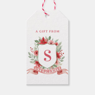 Grandmillennial Holiday Crest Christmas Monogram Gift Tags