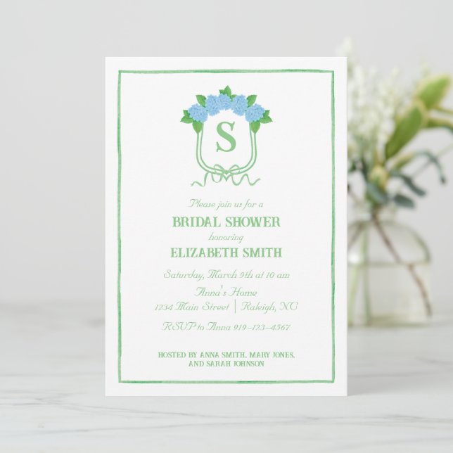 Grandmillennial Hydrangea Bridal Shower Invitation (Standing Front)