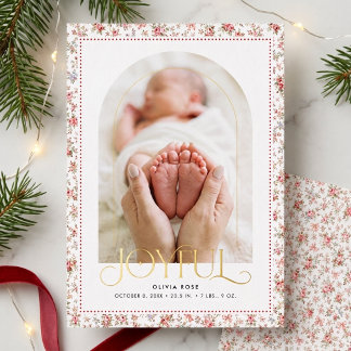 Grandmillennial Joyful Christmas Baby Announcement