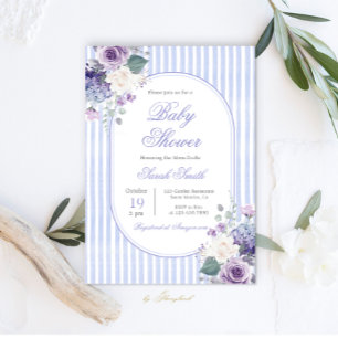 Grandmillennial Periwinkle Floral Baby Shower Invitation