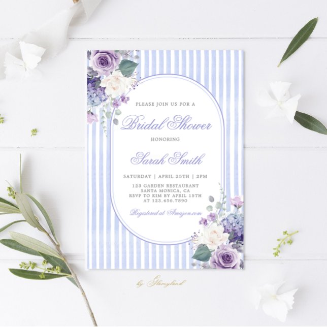 Grandmillennial Periwinkle Floral Bridal Shower Invitation (Creator Uploaded)