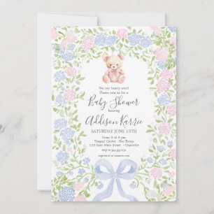 Grandmillennial pink  Bear baby shower invite