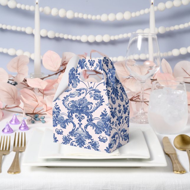 Grandmillennial Pink & Blue Damask  Favour Box (Wedding)
