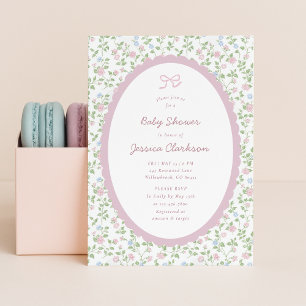 Grandmillennial Pink Bow Floral Baby Shower INVITE