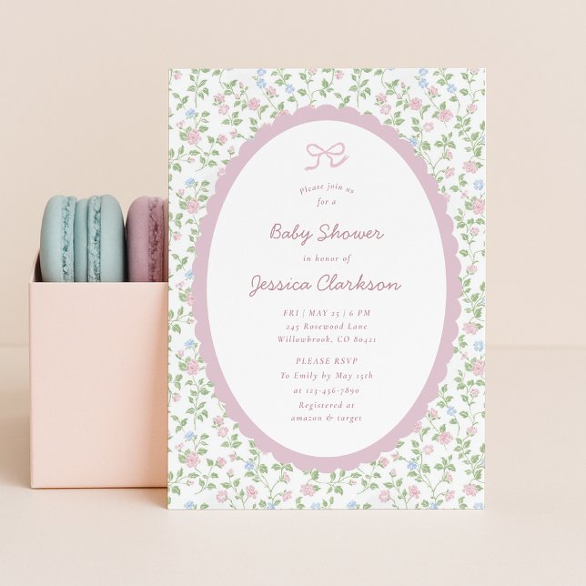 Grandmillennial Pink Bow Floral Baby Shower INVITE (Creator Uploaded)