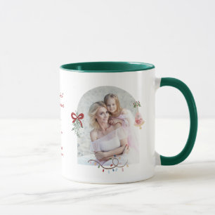 Grandmillennial Pink Bow Mistletoe Photo Christmas Mug