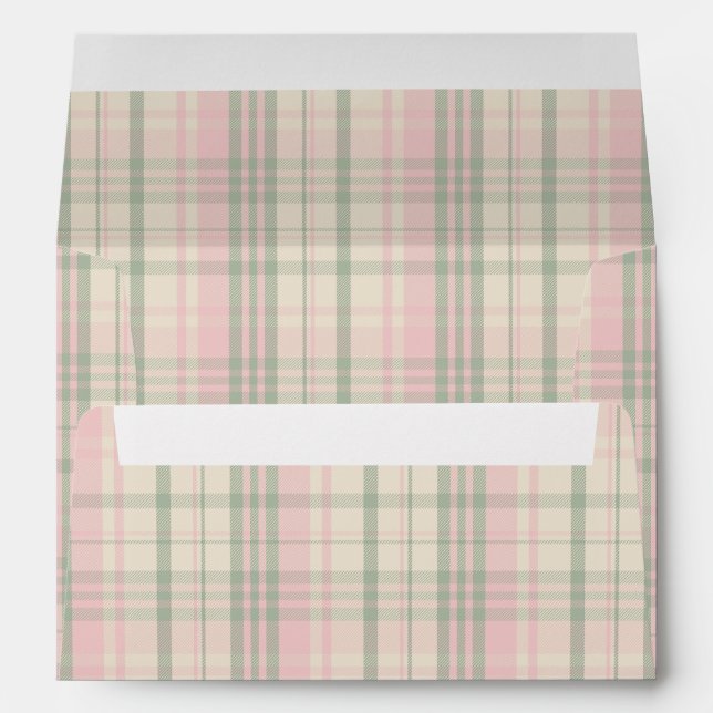 Grandmillennial Pink Green Plaid Pattern Envelope (Back (Bottom))