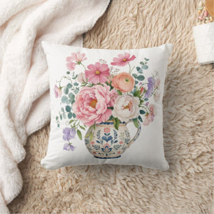 Grandmillennial Pink Peony Cottage Garden Florals Cushion