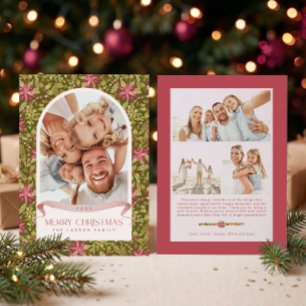 Grandmillennial Poinsettia Floral Arch 4 Photo Holiday Card