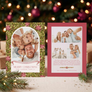 Grandmillennial Poinsettia Floral Arch 4 Photo Holiday Card