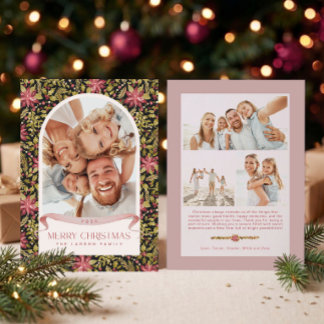 Grandmillennial Poinsettia Floral Arch 4 Photo Holiday Card