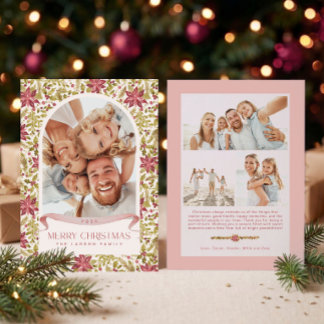 Grandmillennial Poinsettia Floral Arch 4 Photo Holiday Card