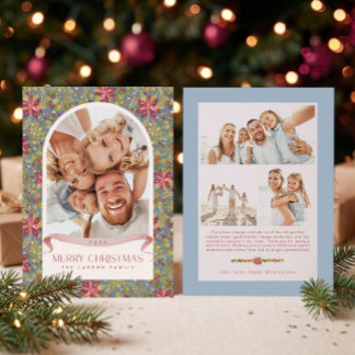 Grandmillennial Poinsettia Floral Arch 4 Photo Holiday Card