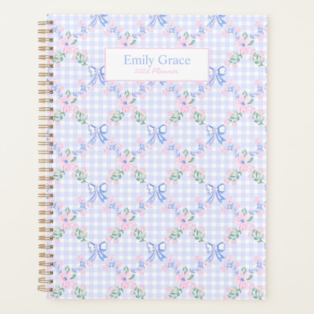 Grandmillennial Preppy Floral Watercolor Planner (Front)