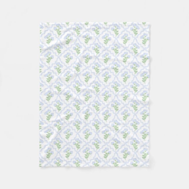 Grandmillennial Preppy Hydrangeas Trellis Fleece Blanket (Front)