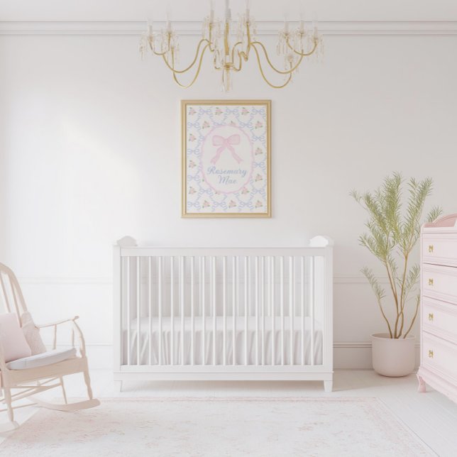 Grandmillennial Preppy Pink Bow Nursery Poster (Creator Uploaded)