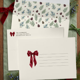 Grandmillennial Red Bow Botanical Christmas Envelope