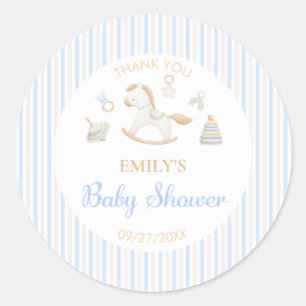 Grandmillennial Rocking Horse Baby Boy Shower  Classic Round Sticker