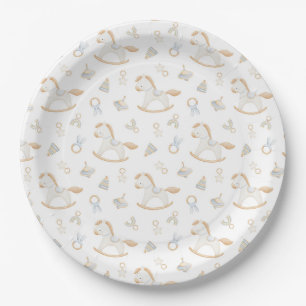 Grandmillennial Rocking Horse Baby Shower Paper Plate