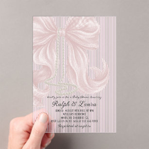 Grandmillennial Striped Bow Girl Baby Shower Acrylic Invitations