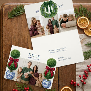 Grandmillennial Topiary Chinoiserie 4 Family Photo Holiday Card