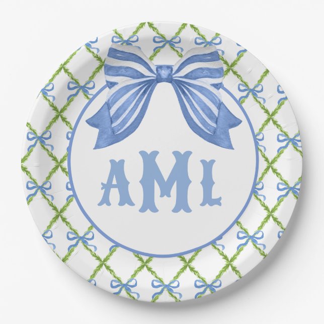 Grandmillennial Topiary | Monogram Paper Plate (Front)