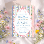 Grandmillennial Vintage Floral Girl Baby Shower  Invitation<br><div class="desc">A soft vintage-inspired baby shower invitation with delicate watercolor wildflowers in pastel pink and blue tones. The striped floral background creates a light,  elegant feel,  while the scalloped frame and pink bow add a sweet and timeless touch. Matching items available.</div>