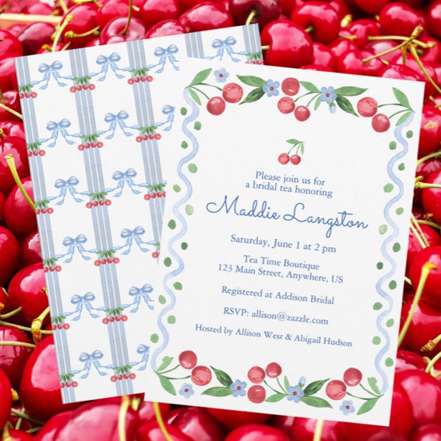 Grandmillennial Watercolor Cherries Invitation (Creator Uploaded)