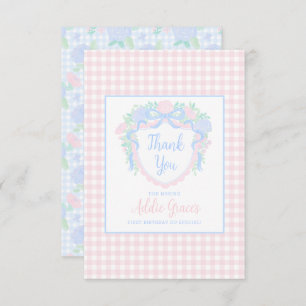Grandmillennial Watercolor Crest First Birthday Thank You Card