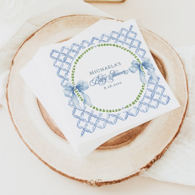 Grandmillennial Watercolor Floral Bow Baby Shower Napkin (Creator Uploaded)