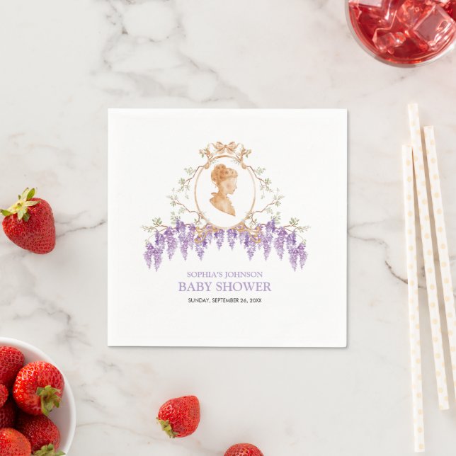 Grandmillennial Wisteria Baby Shower  Napkin (Insitu)