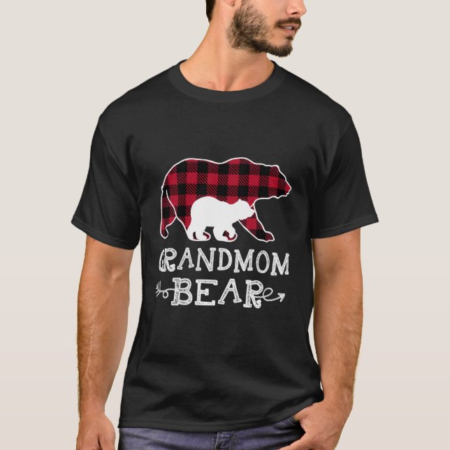Grandmom Bear Christmas Pajama Red Plaid Buffalo A T-Shirt (Front)