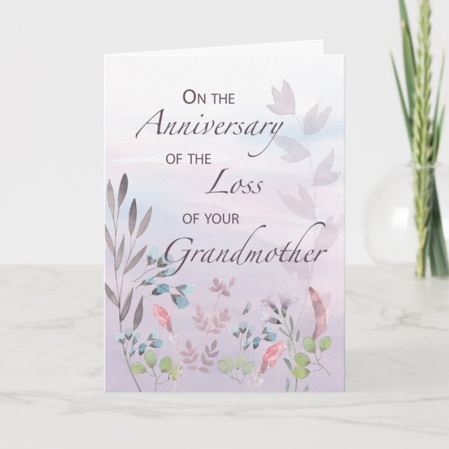 Grandmother Anniversary of Loss Watercolor Florals Card (Front)