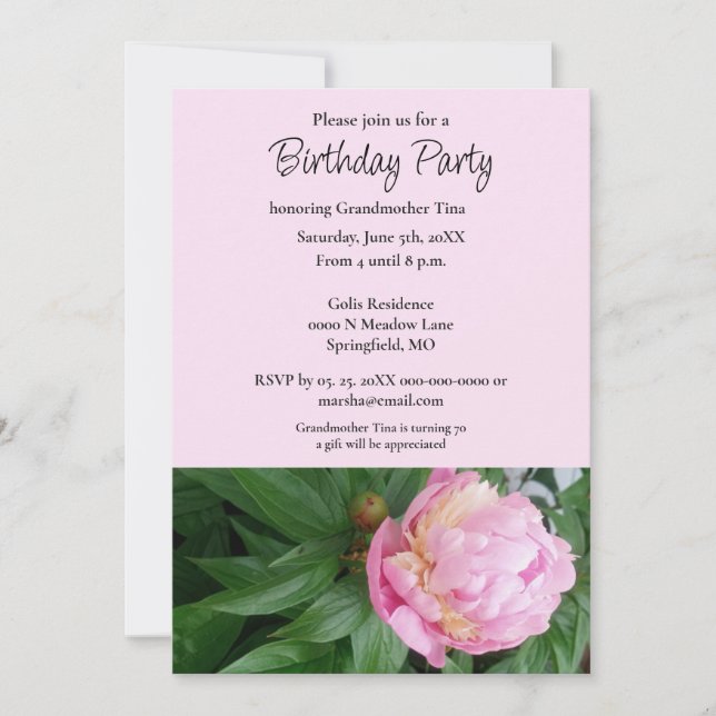 Grandmother Birthday Party  Invitation (Front)