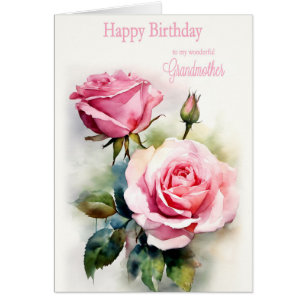 Grandmother Birthday Roses Painted Watercolor 