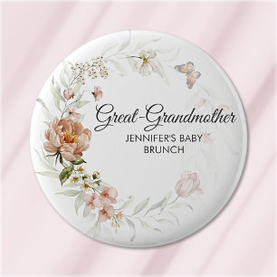 Grandmother Blush Pink Florals Baby Shower/Brunch 6 Cm Round Badge