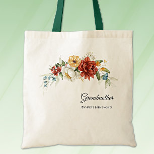 Grandmother Bold Red Gold Florals Baby Shower Tote
