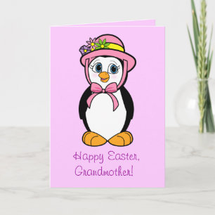 Grandmother Easter Card: Penguin in Bonnet Holiday Card