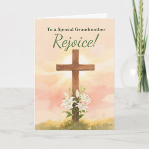 Grandmother Easter Rejoice Cross and Lilies Card
