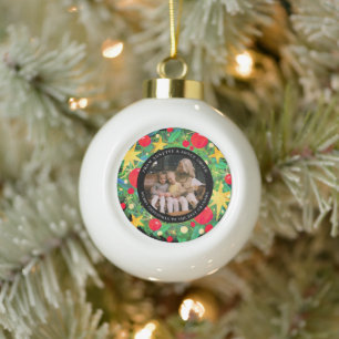 Grandmother Elegant Wreath photo Christmas Ceramic Ball Christmas Ornament