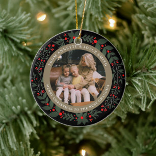 Grandmother Elegant Wreath photo Christmas Ceramic Tree Decoration