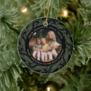 Grandmother Elegant Wreath photo Christmas Ceramic Tree Decoration