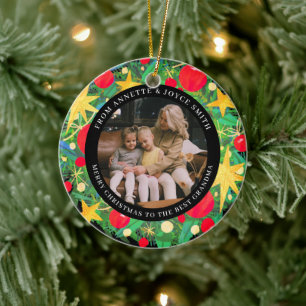 Grandmother Elegant Wreath photo Christmas Ceramic Tree Decoration