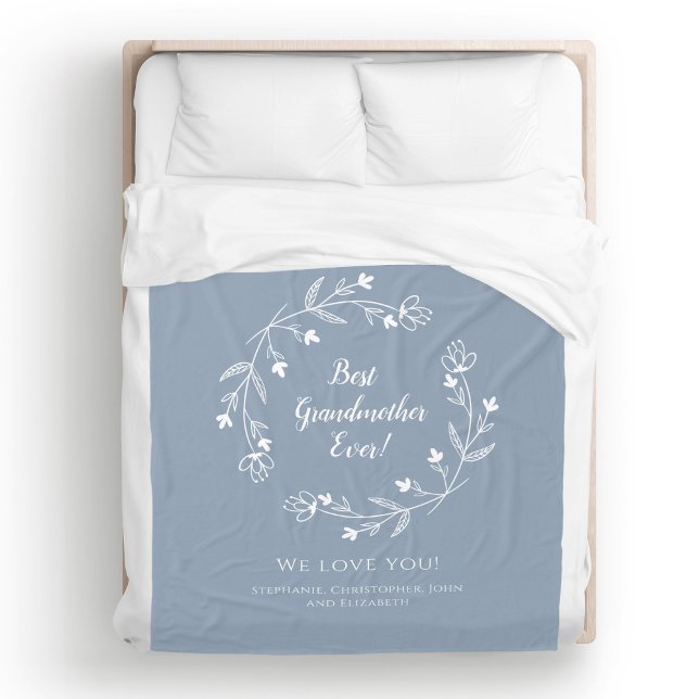 Grandmother Family Keepsake Grandkids Dusty Blue Fleece Blanket (Grandmother Family Keepsake Grandkids Dusty Blue Fleece Blanket Unique Special Gift For Her)