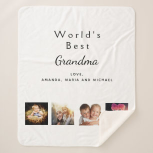 Grandmother family photo collage white sherpa blanket